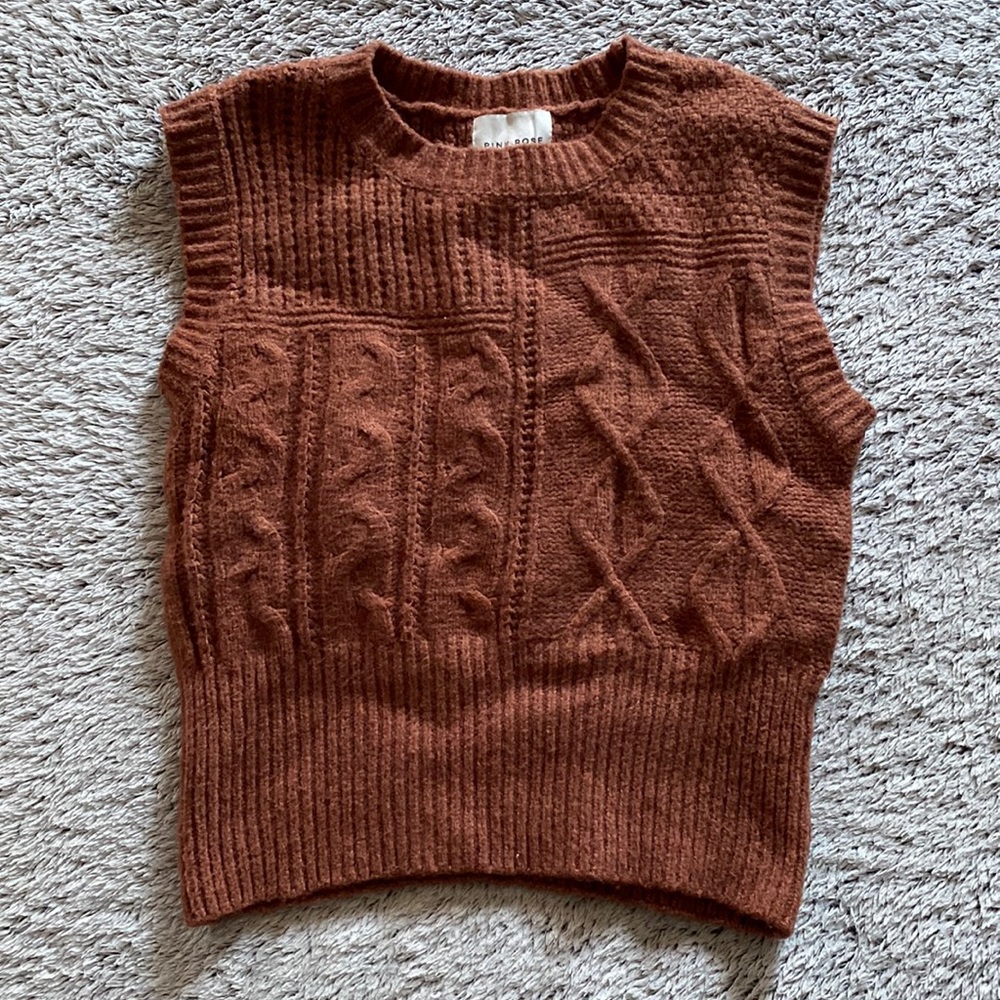 pink rose brown sweater vest